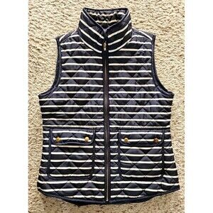 The Savile Row London Womens Quilted Vest Navy Stripes Nautical Coastal Grandma